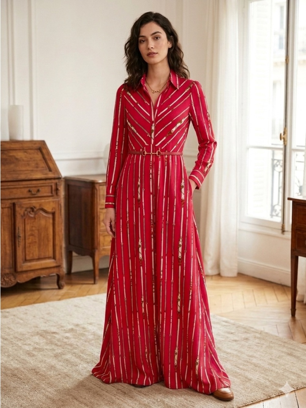 Slumber Squad Maxi Dress Equestrian Red White Striped party event medium